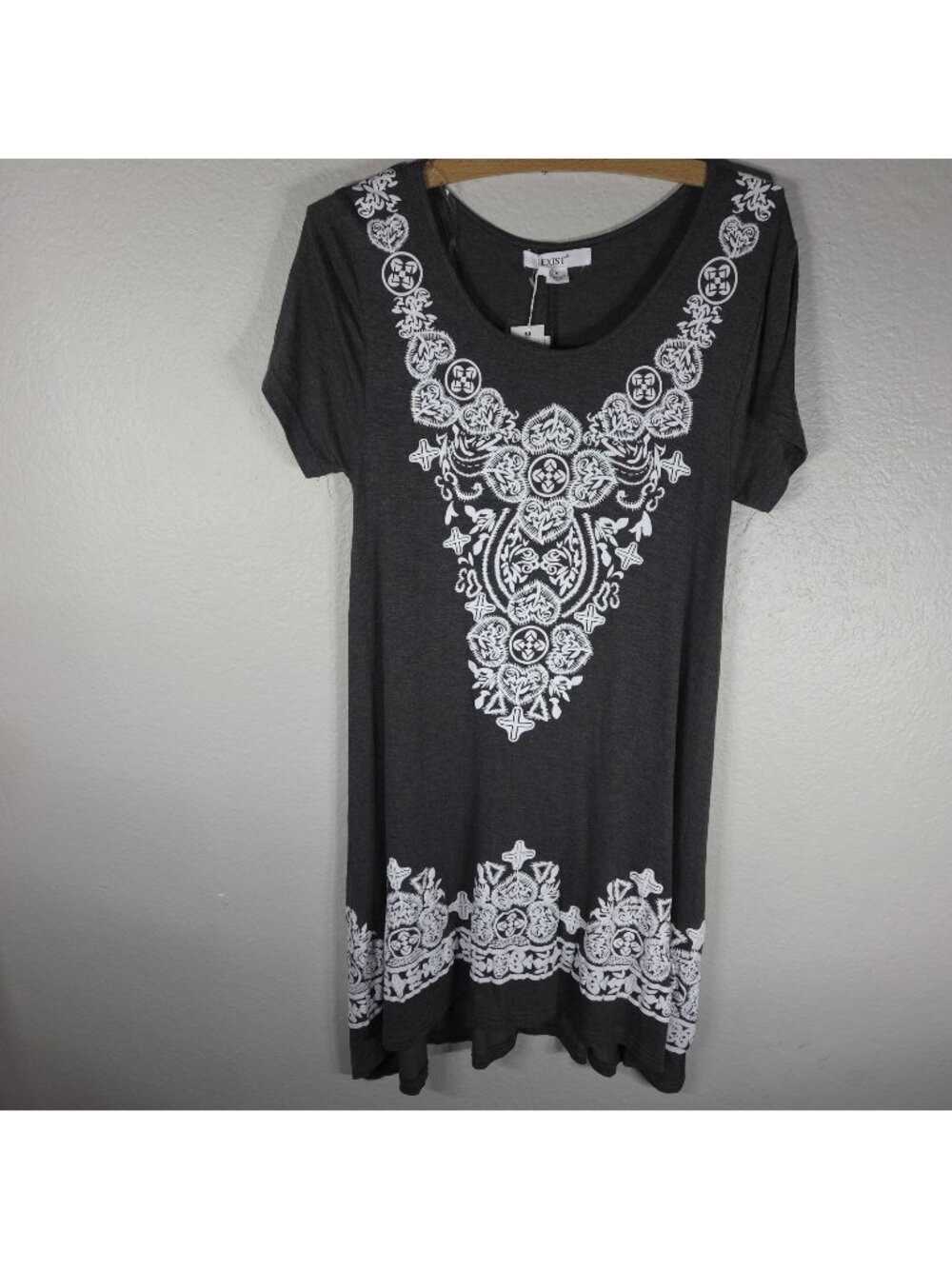 Exist Size Small Rayon Gray T-Shirt Dress Oversized Scoop Neck Short Sleeves